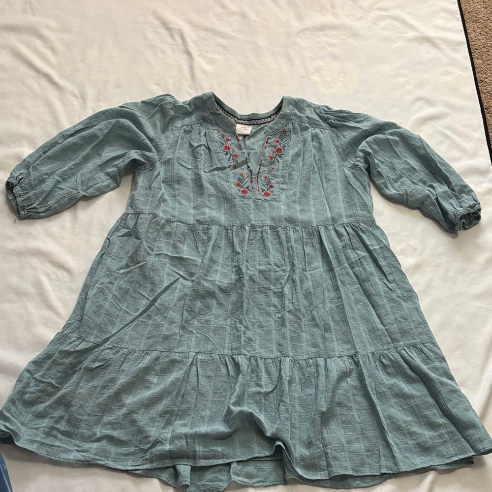 Light Blue Embroidered Tiered Dress